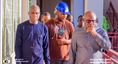 The Administrator of GETFund inspects a 3 storey GHC 40m Lecture Halls/Office Complex project at, Nyankpala, UDS